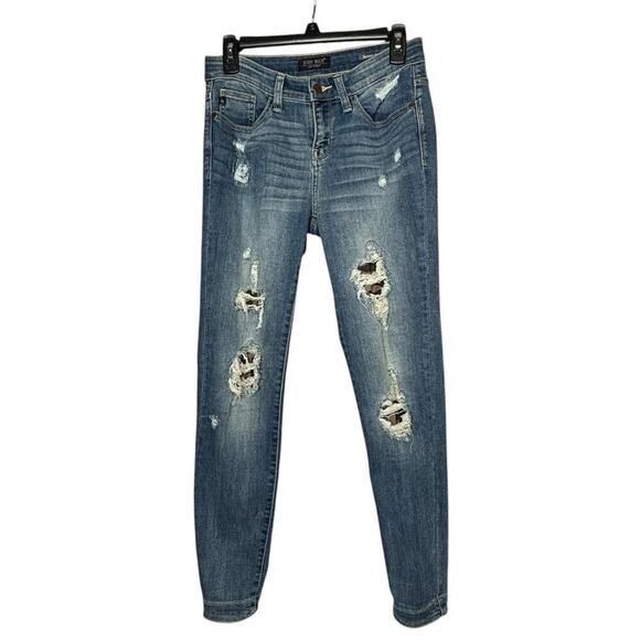 Judy Blue Skinny Fit Stretch Camo Distressed Patch Skinny Denim Jeans Size 27 - Picture 1 of 16